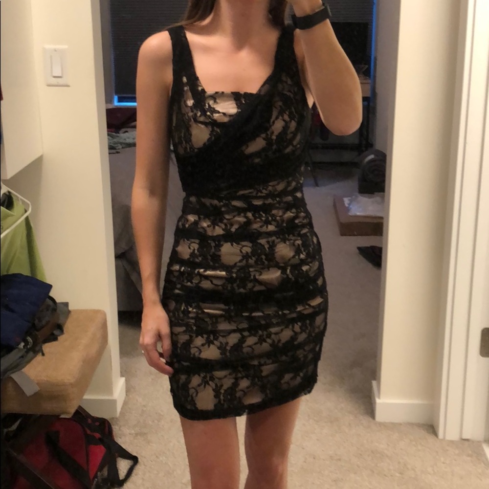 Express black lace dress with nude underlay